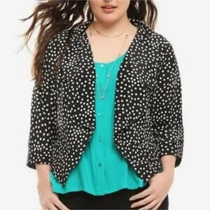Torrid Black and White Polka Dot Open Front Drape Blazer/Jacket  0/12
